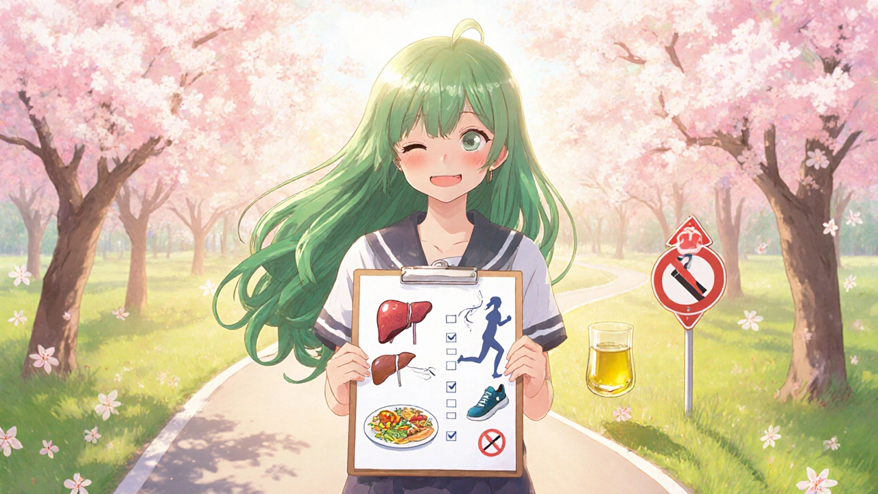 Cheerful bishoujo woman holding a health checklist amid a sunny park.