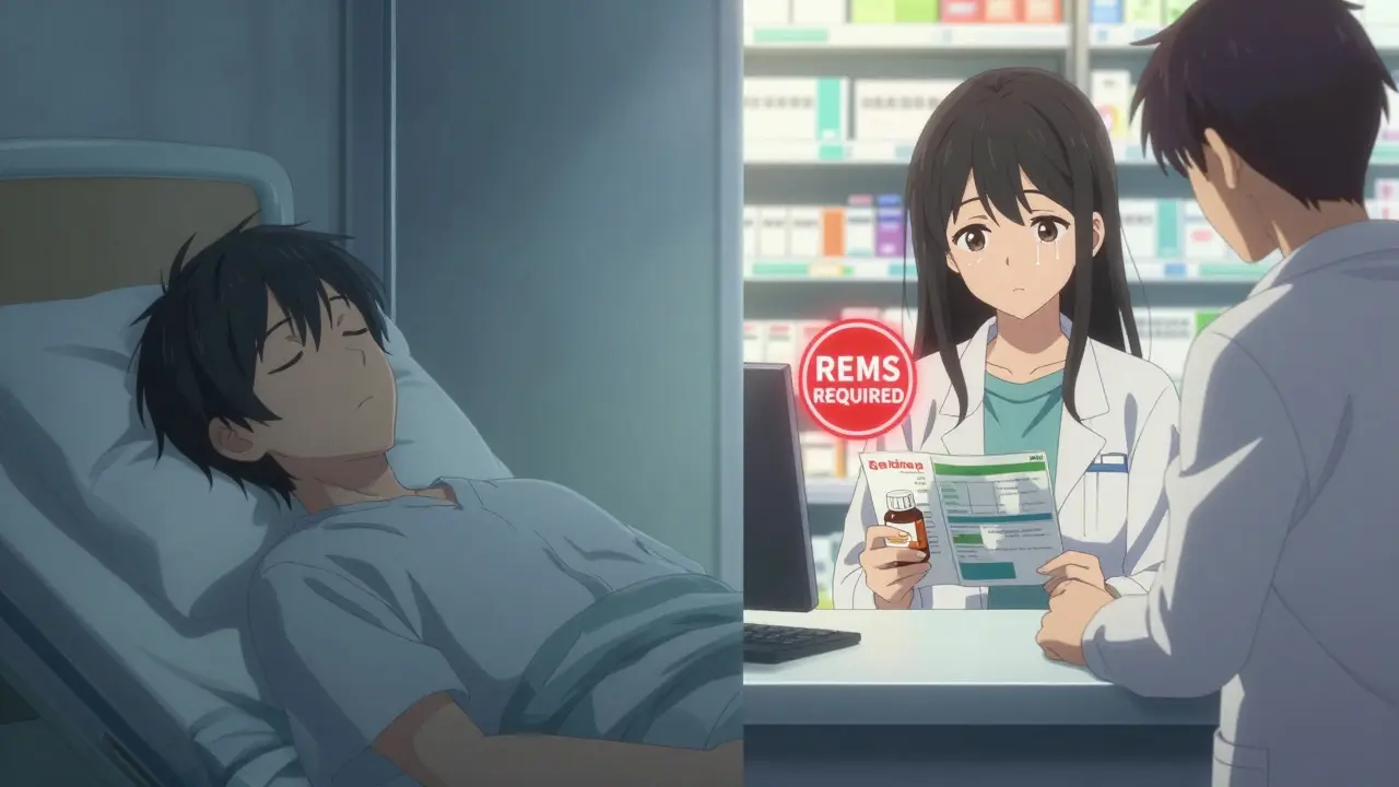 Patient receiving a required Medication Guide at pharmacy after hospital discharge