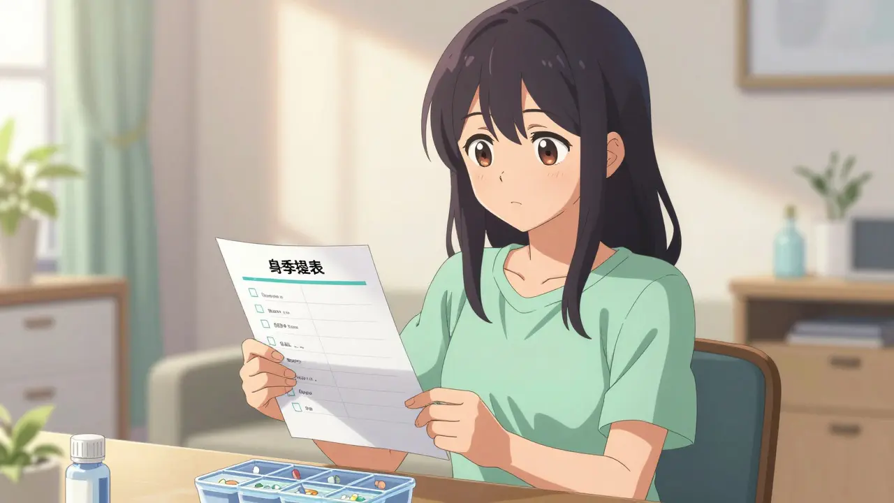 Confident girl organizing weekly pill box calmly