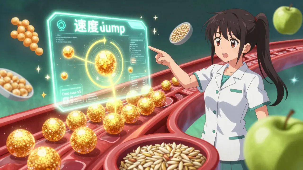 Bishoujo character showing how fiber slows down sugar absorption