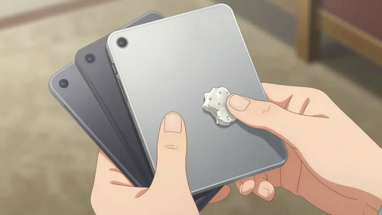 Close-up of a hand holding one smooth and one crumbly pill