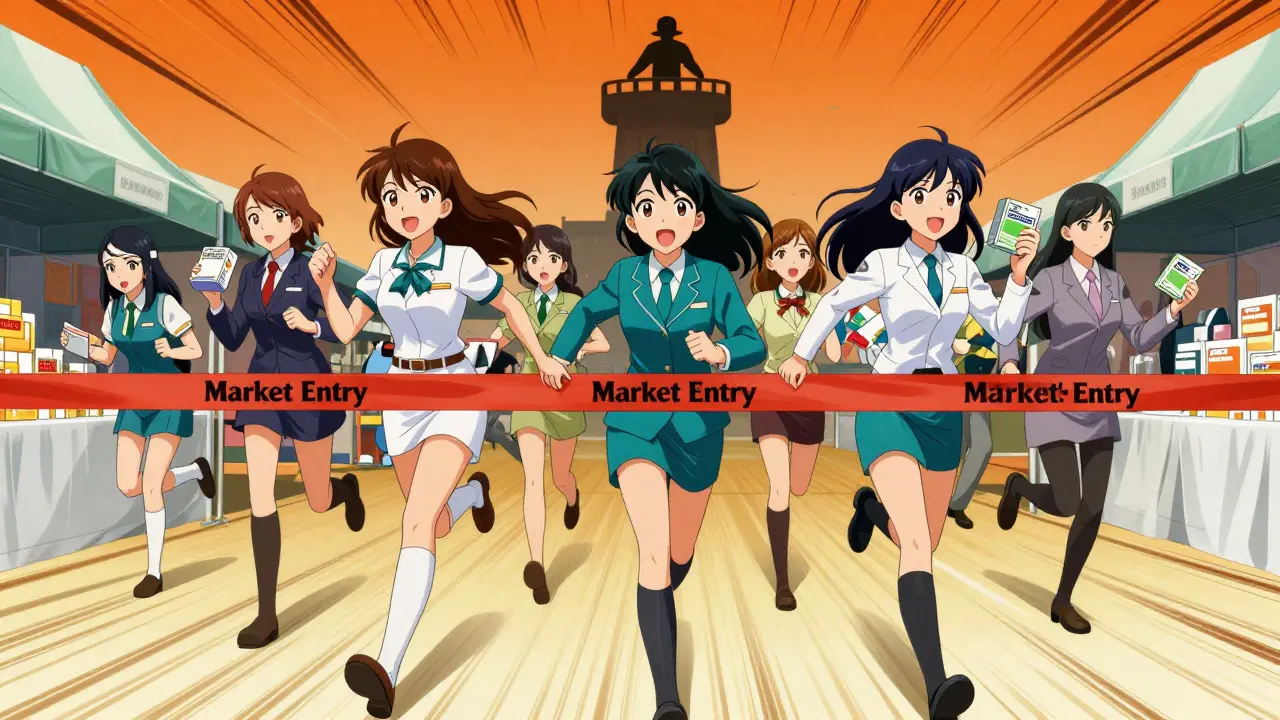 Anime characters racing to represent generic drug market competition