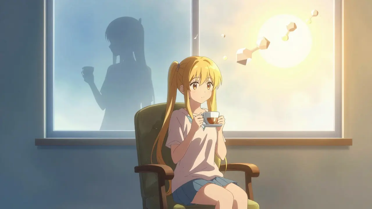 Stylized anime illustration showing time gap between meds