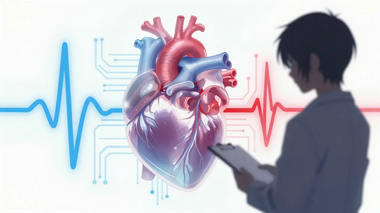 Stylized anime heart showing calm vs dangerous electrical rhythms