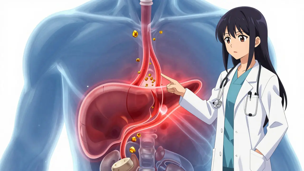 Manga style diagram of blocked gallbladder and stones